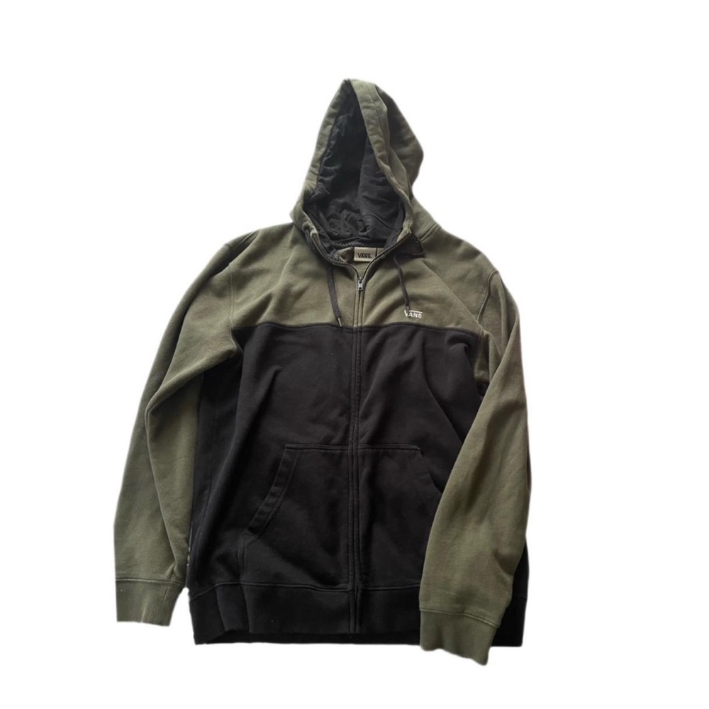 vans black and green zip up hoodie jacket. mens size l